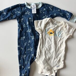 Gerber Navy Floral Zip Footed One-Piece with Cream Floral Bodysuit